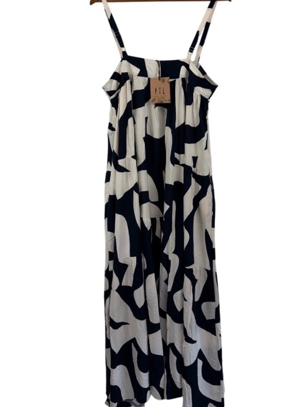 Abel The Label Maxi Dress L Navy White Abstract Tiered NWT Anthropologie Style - Picture 16 of 16